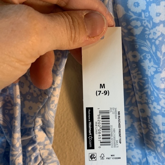 NWT No Boundaires Womens Floral Rusched Front Long Sleeve Blue White Top Medium - Picture 9 of 13